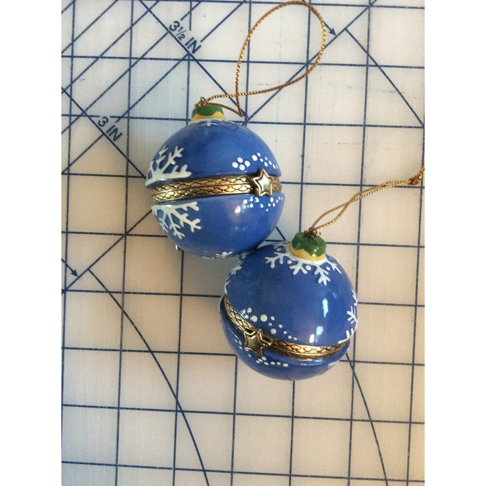 2 Blue Bulb With Snowflakes' #K5860 Box or Message Ornament - New In Box B38
